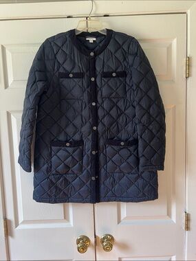 J. Jill Quilted Longline Puffer Jacket - Navy